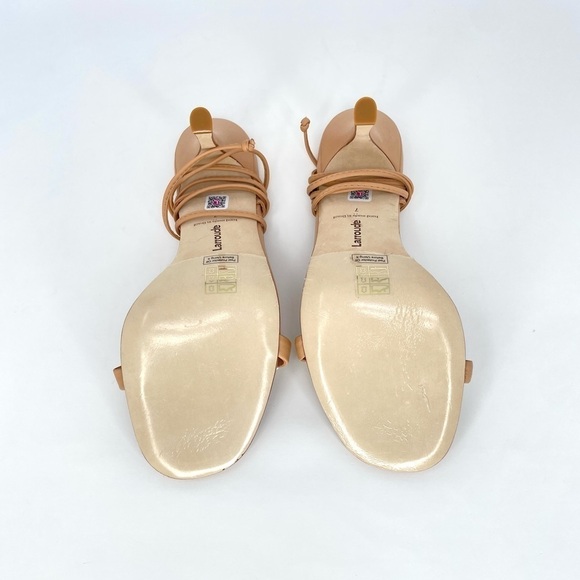 NWOB, Larroudé Goldie 95MM Flower Appliqué Tan Leather Lace-Up Heeled Sandals 7 - Picture 7 of 11